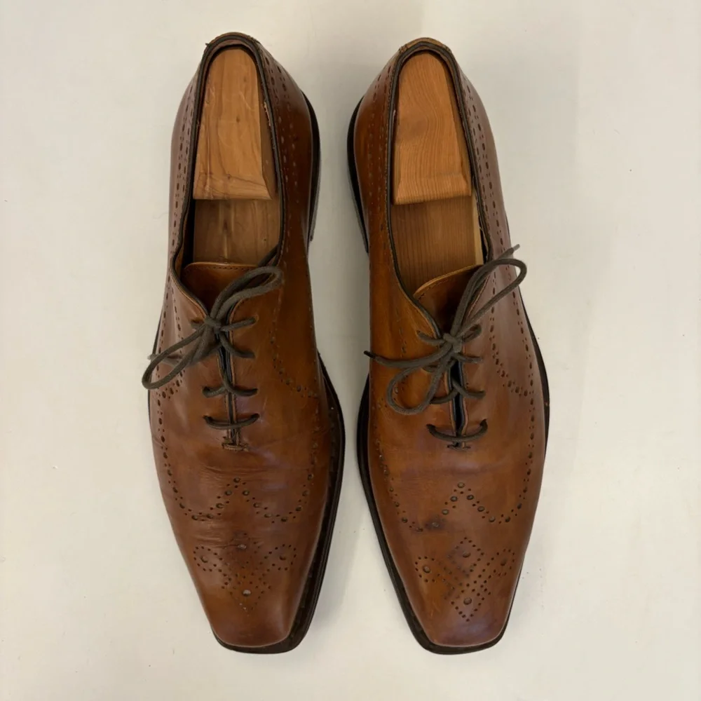 Calzoleria Toscana || Italian Leather Brogue‎ Oxford Dress Shoes Tan EU 44